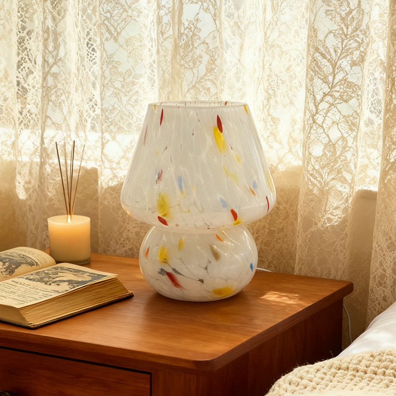 Creative Glass Table Lamp Retro Mushroom Lamp B&B Study Ins Night Light Bedroom Sleep Bedside Lamp Decorative Lamp