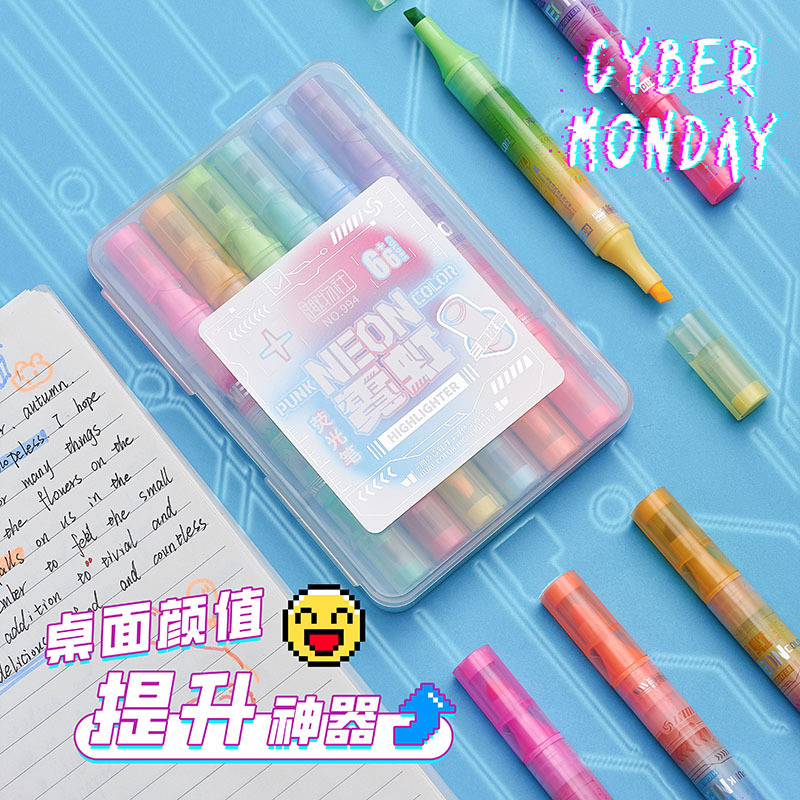 Resaltador de dos colores de doble cabezal de neón de alto valor, cabezal suave, bolígrafo de cuenta manual suave y duradero, marcador de marca para estudiantes
