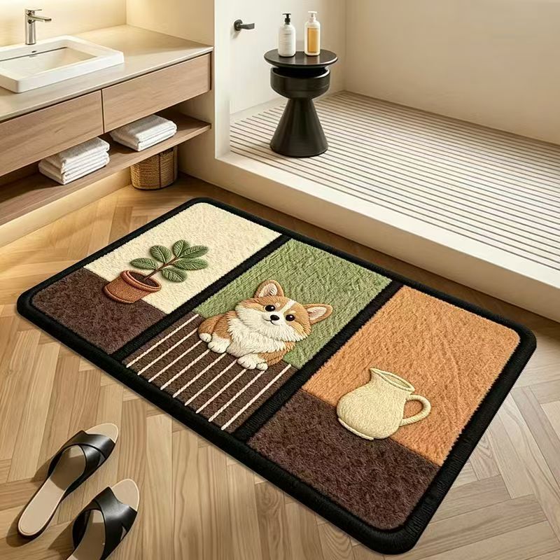 Cute animal patterned floor mat for entrance door, wear-resistant decorative doormat, bathroom absorbent non-slip foot mat, available for delivery
