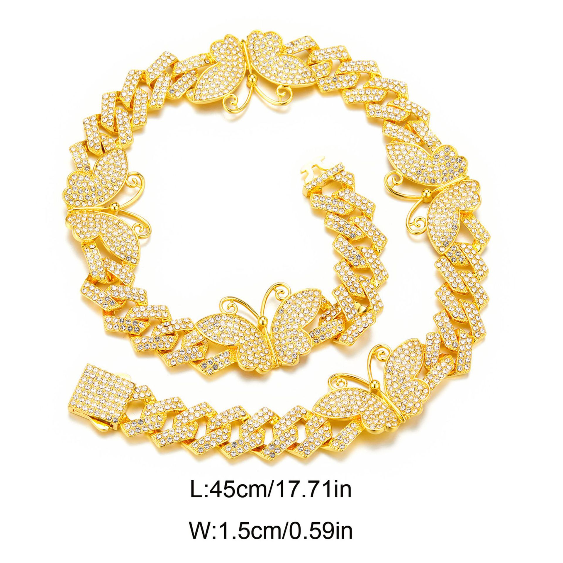 Diamond Set Butterfly Cuban Chain Necklace For Couples Versatile_voghion.com