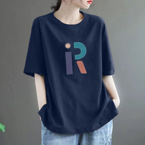 Women's 100% Pure Cotton Oversized T-Shirt with a Chic Vibe, Slim-Fitting and Body-Concealing, Versatile Round Neck Top for Casual Wear