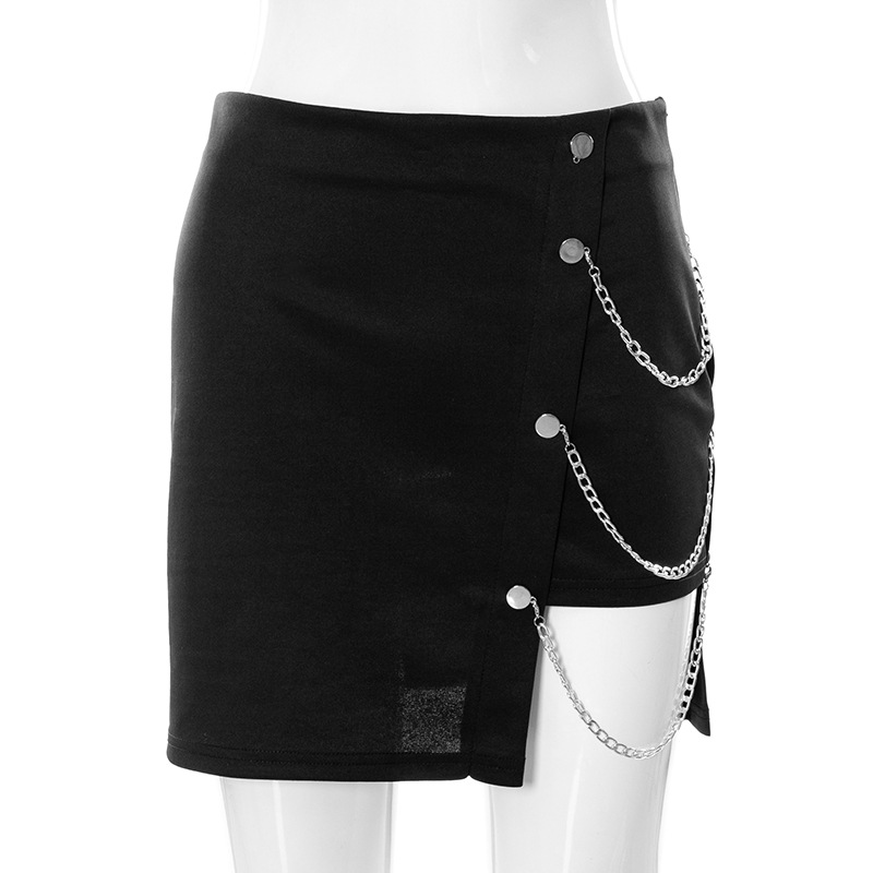 High Waist Zipper Irregular Asymmetric Chain Mini Skirt in Skirts