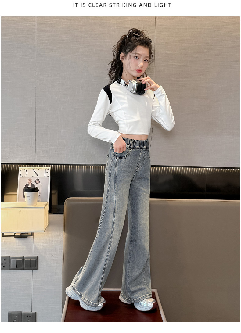 Men's Clothing Vintage Blue Flared Jeans For Kids - Stretchable Waistband, Comfortable Denim Fabric, Unisex Design For Boys & Girls (120cm-170cm)_voghion.com