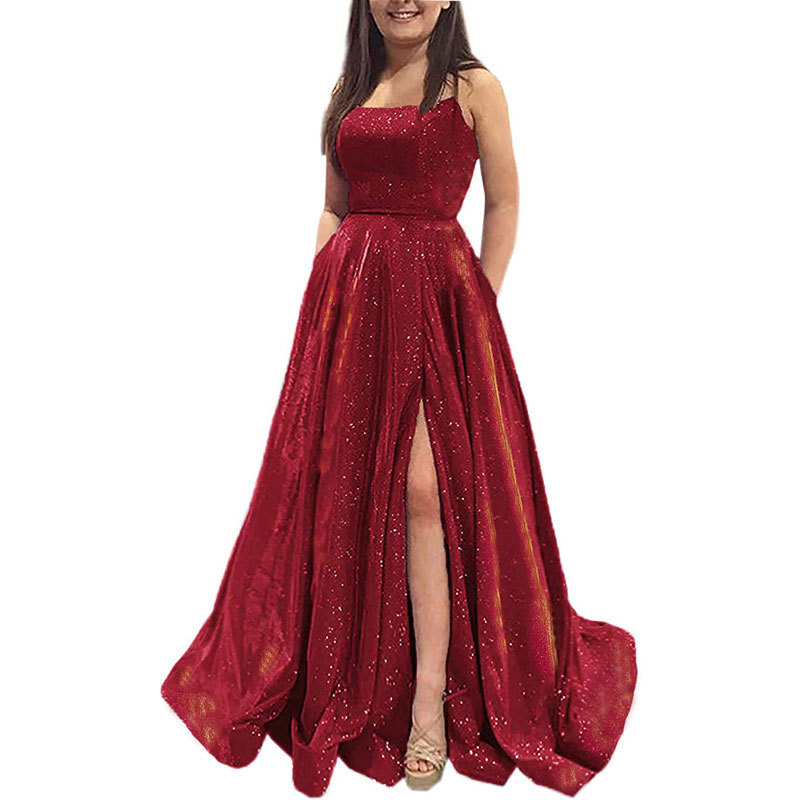 Europa y América Comercio Exterior Amazon AliExpress nuevo banquete vestido de la Honda vestido de dama de honor split vestido sin espalda image 1