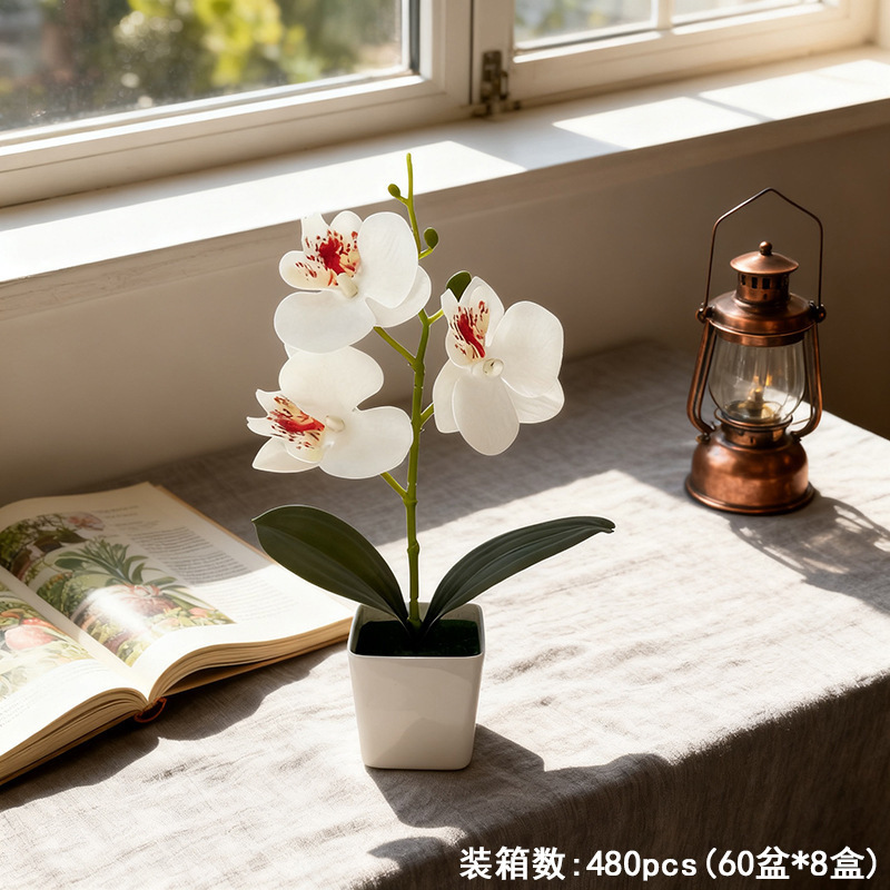 New Three-Phalaenopsis Artificial Flower Small Potted Ornaments Coffee Shop Restaurant Interior Decoration Artificial Fake Flower Bonsai New Three-Phalaenopsis Artificial Flower Small Potted Ornaments Coffee Shop Restaurant Interior Decoration Artificial Fake Flower Bonsai