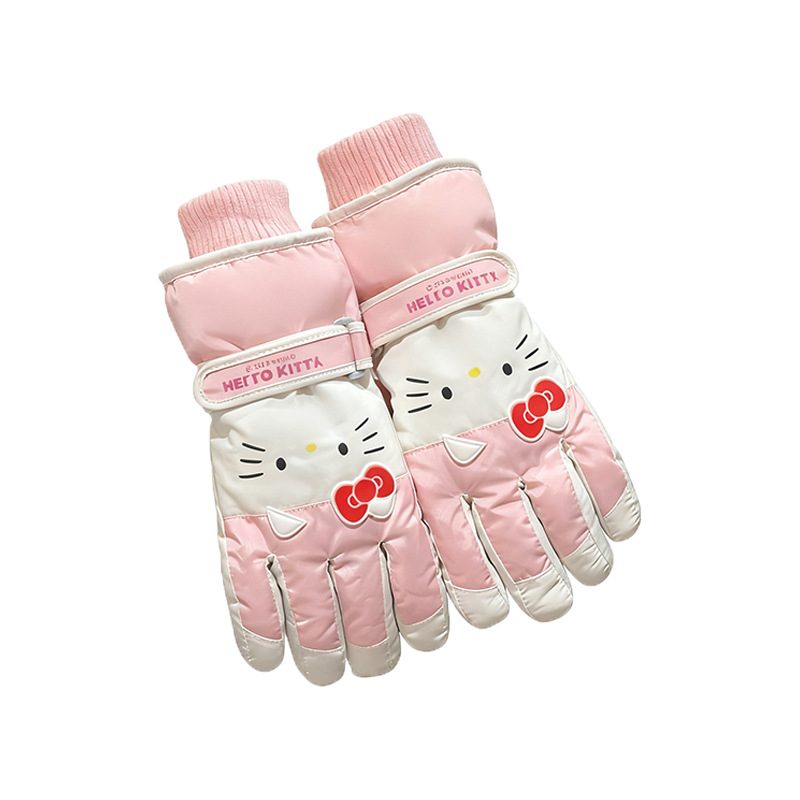 Guantes de esquí auténticos de invierno para mujeres gruesas hellokitty conducir guantes de algodón caliente pantalla táctil