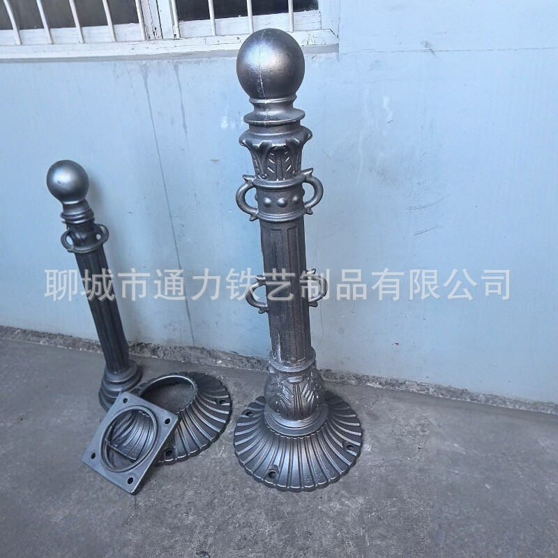 铸铁罗马立柱 铁艺围栏车挡河道铁链机器分体车丝柱子道路隔离柱