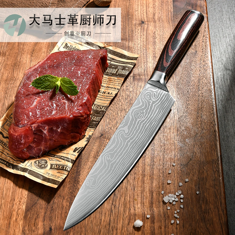 Дамасский кухонный нож для резки мяса, нож японского стиля с узором стали, кухонный нож для готовки