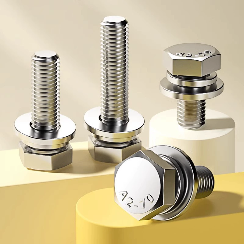 Внешний шестигранный комбинированный винт из нержавеющей стали 304 с шестигранной головкой, три комбинированных болта с двойной подкладкой M4M5M6M8M10M12