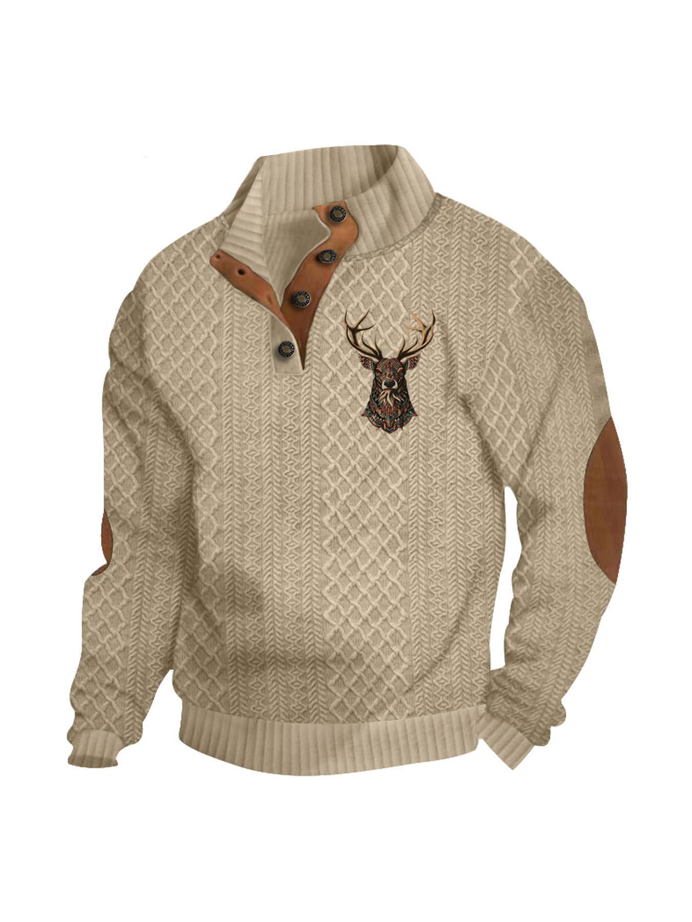 Transfronterizos Amazon otoño invierno caliente tamaño europeo para hombres al aire libre imitación de cuello de manga larga impresa hoodie de tres botones