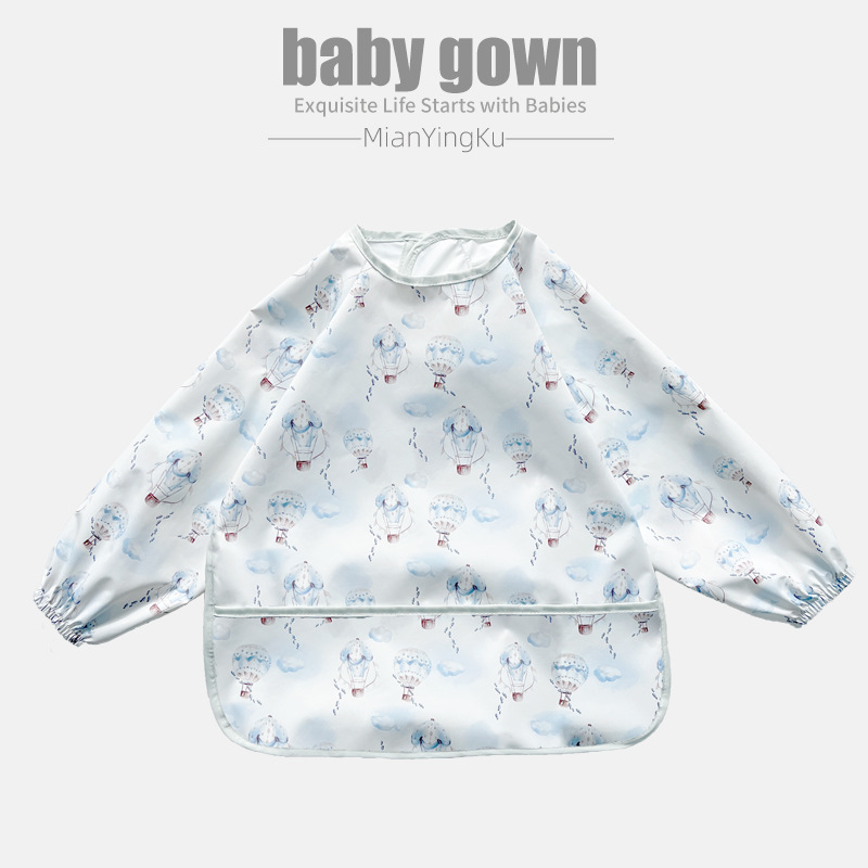 Biblioteca de bebé de algodón para niños mono de manga larga bebé comiendo babero impermeable bebé anti-vestirse suministros maternos e infantiles al por mayor