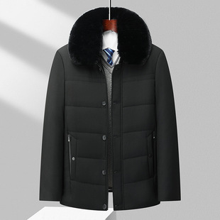 Fleece-lined winter coat men's 2023 autumn and winter new middle-aged and elderly dad wear with fur collar warm thickened men's cotton-padded coat