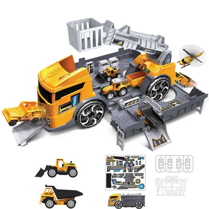 Cross-border Children's Deformation Fire Engineering Vehicle Storage Parking Lot Educational Parent-child Interactive Inertia Car Model Toys