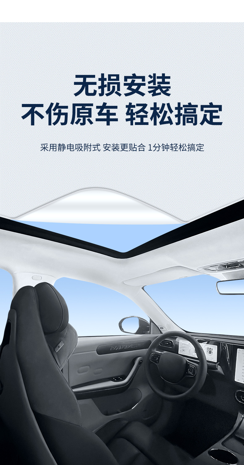 Suitable for Leapmotor 26 Models A10/D19 Sunroof Electrostatic Sunshade Curtain, Heat Insulation, Sun Protection, Privacy Sunshade Panel, Non-Transparent