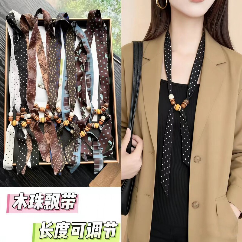 Beaded Silk Scarf Polka Dot Necklace for Women, Unique Design, Adjustable Fabric Choker, Neck Scarf, Sweater Accessory Beaded Silk Scarf Polka Dot Necklace for Women, Unique Design, Adjustable Fabric Choker, Neck Scarf, Sweater Accessory