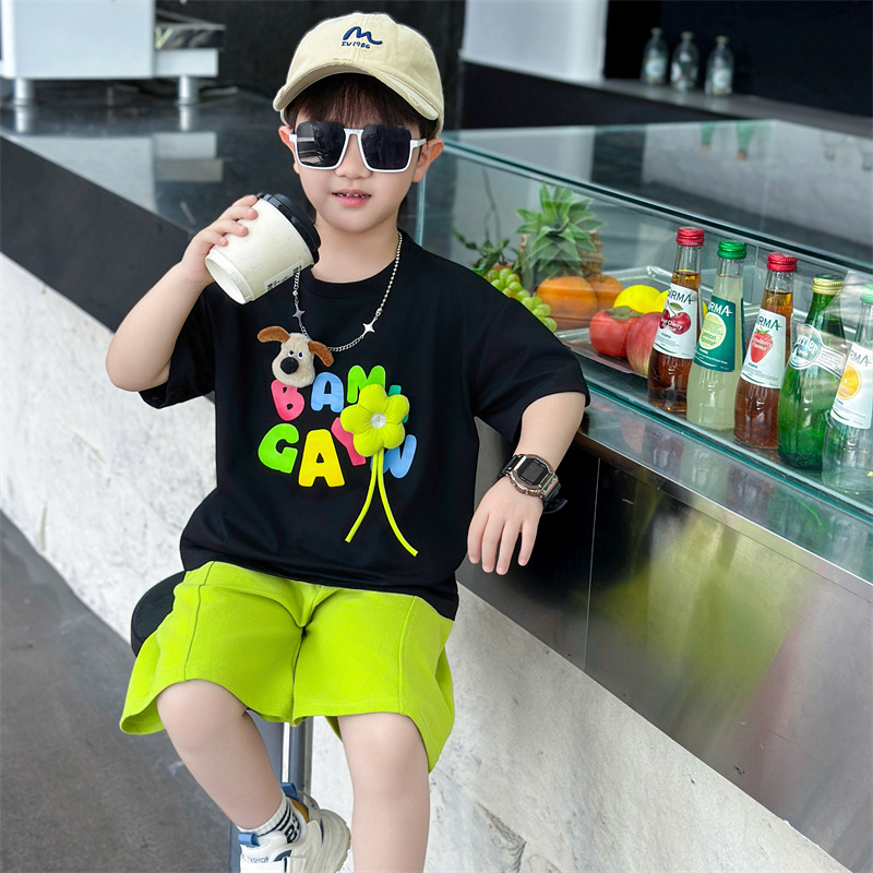 7329 ropa para niños traje de verano para niños 2025 nueva ropa de moda para niños pantalones cortos de manga corta de verano de dos piezas de verano