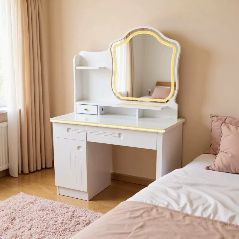 跨境烤漆梳妆台卧室网红化妆桌子收纳柜一体梳妆桌风多功能化妆台