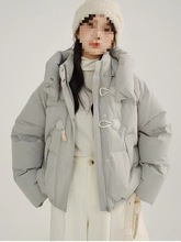白鸭绒短款羽绒服女冬新款三防加厚保暖牛角扣小个子外套潮