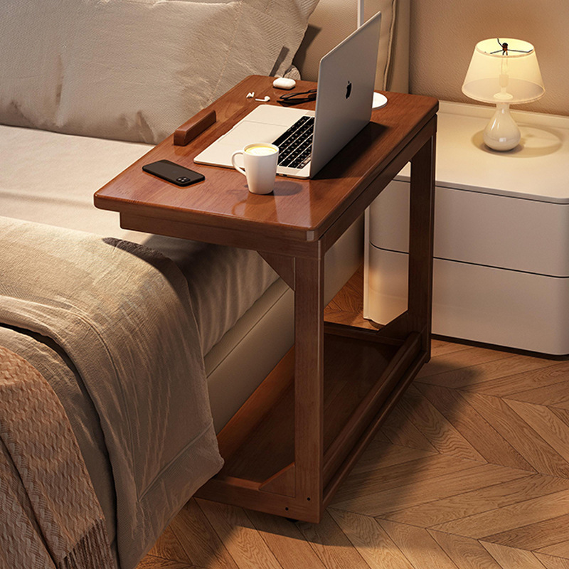 Bedside Computer Table Foldable Mobile Small Table Solid Wood Bedroom Home Simple Workbench with Wheels Writing Desk