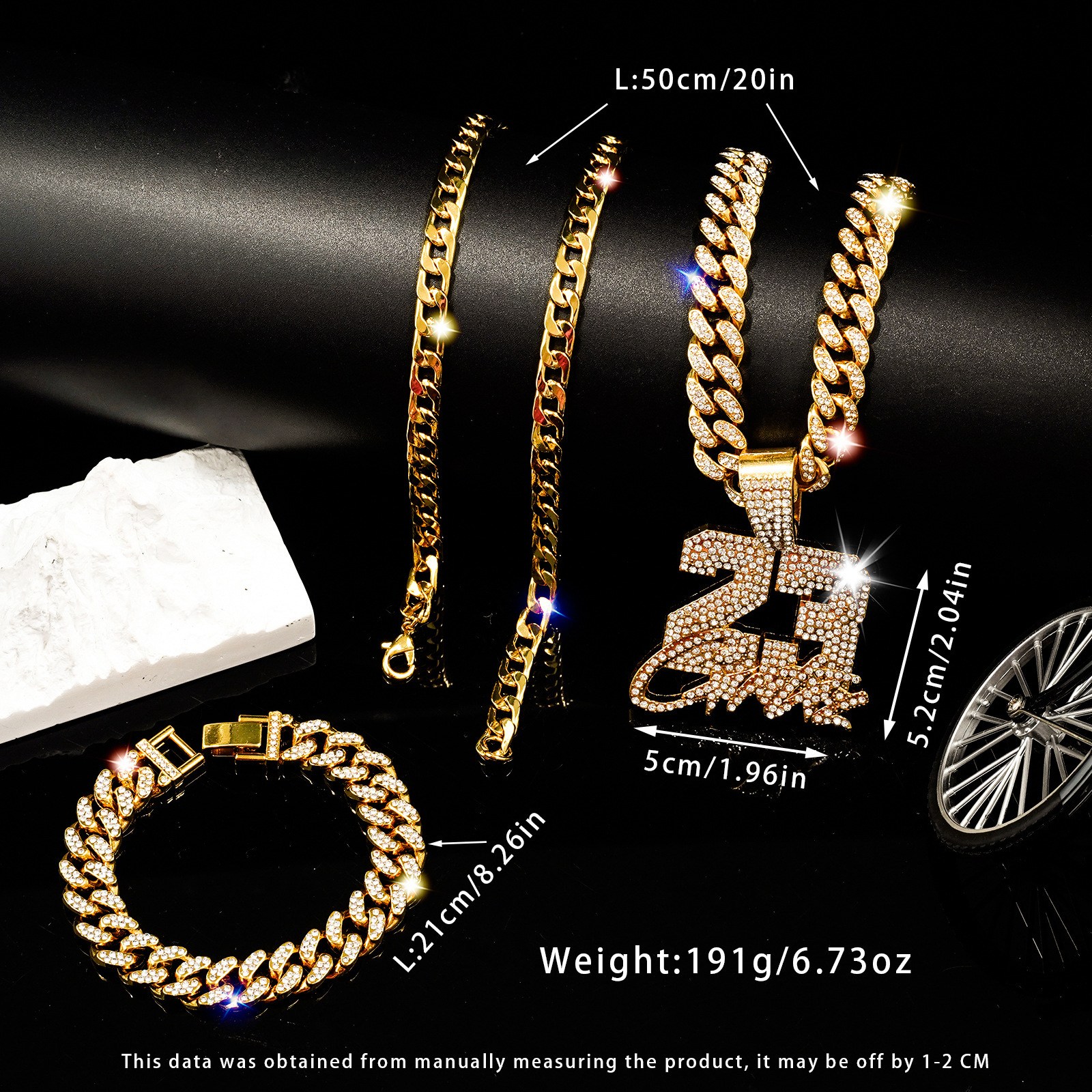 European And American Jewelry New Fashion Layered Micro Inlaid Rhinestone Necklace Men's Hip Hop Cuban Bracelet_voghion.com
