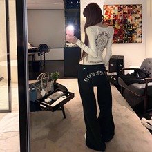 黑有染Miekevv黑色休闲阔腿裤女冬宽松加绒印花直筒裤加绒款