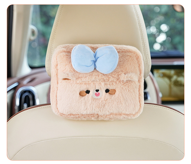 Plush cartoon car tissue box multifunctional car armrest box tissue box cute hanging tissue storage box