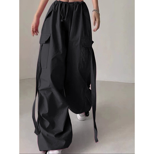 Rose red streamer low-rise cargo pants