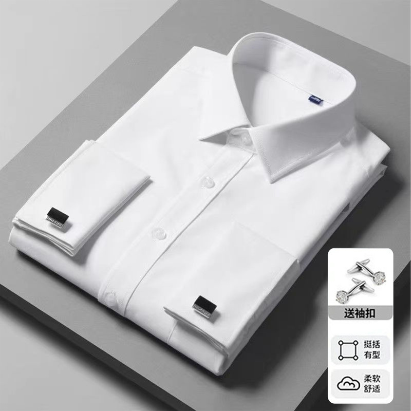 Cross-border AliExpress foreign trade spring high quality French white shirt cufflinks shirt men's long sleeve business men's plus size