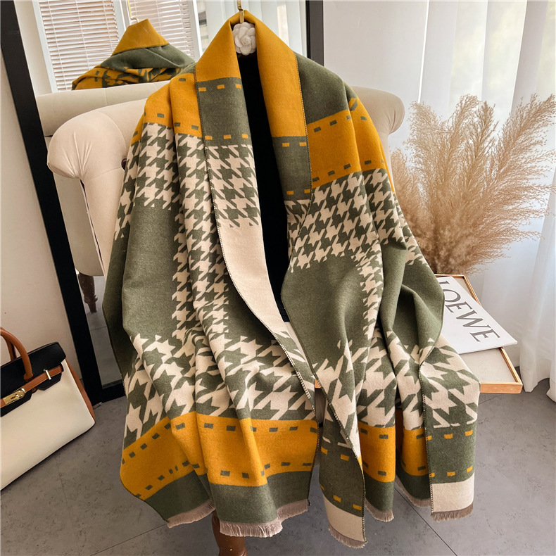 620g Weight Scarf Classification Outdoor, Daily Occasion Imitation cashmere Material Houndstooth, Color Block Pattern Winter Season Women's Gender Tassel Design Sweet, Simple Style Style Women's Sweet Simple Style Houndstooth Color Block Imitation Cashmere Tassel Scarf 1
