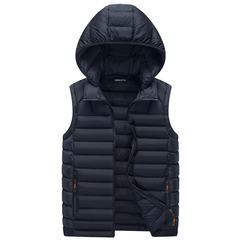 Venta caliente transfronteriza con capucha Chaleco de algodón acolchado Chaqueta de algodón acolchado de invierno de los hombres collar de pie chaleco sin mangas casual chaqueta caliente al por mayor