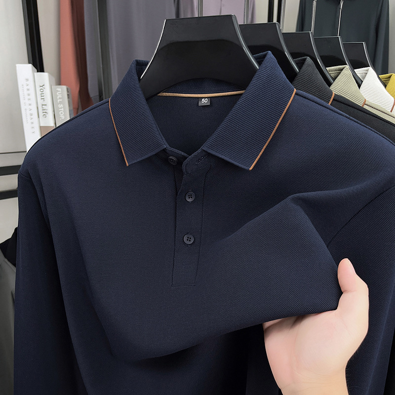 2025春秋季新款潮流男士翻领T恤中年时尚百搭舒适精品高端棉质T恤