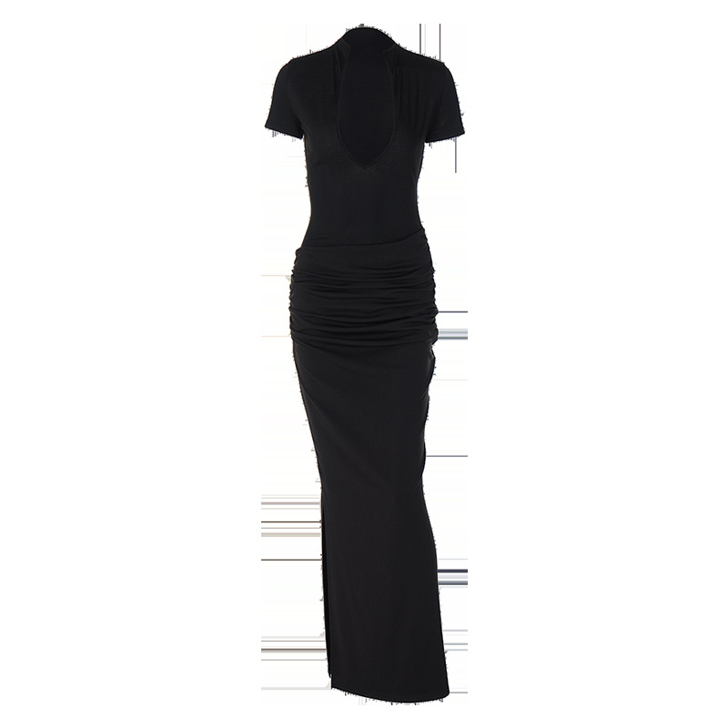 Women's Sheath Dress Sexy V Neck Pleated Hollow Out Short Sleeve Solid Color Maxi Long Dress Daily display picture 20