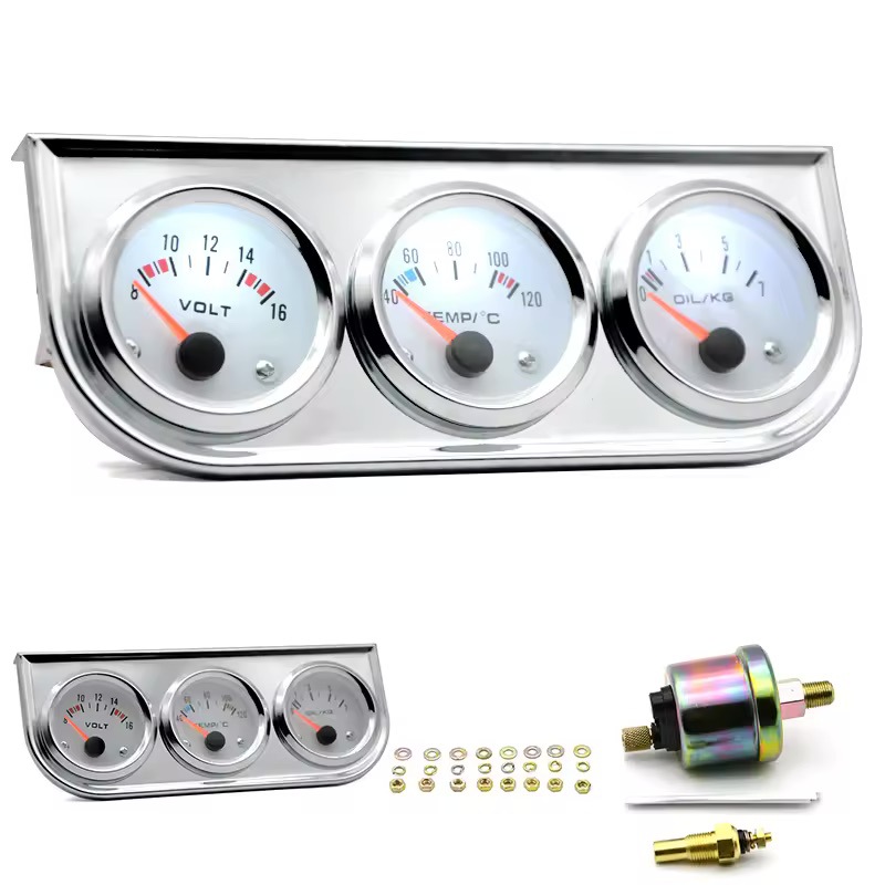 Cross-border bestseller 52mm car modification triple gauge: oil pressure gauge, KG water temperature gauge, C voltage gauge combination instrument 12V