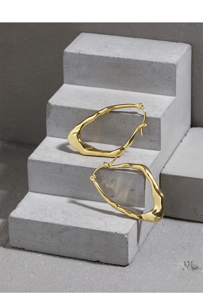 7g Weight 0.03µm Gold Plating Thickness Niche Design Sense Minimalist Wild Irregular Surface Texture S925 Sterling Silver Earrings