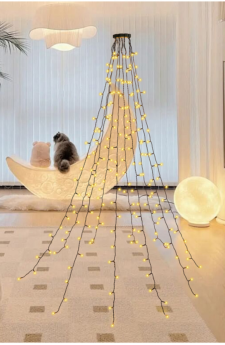 Luce circolare a LED di alta qualità per la cima dell'albero di Natale, luce a LED a bassa tensione con pentagramma, cascata, albero sospeso, stringa di luci a LED_voghion.com