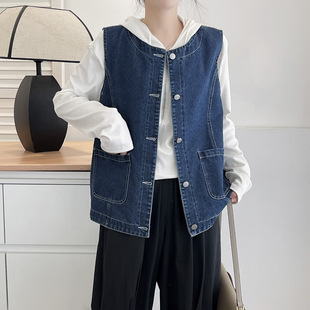 Vest plus size women's chubby girl wear spring and autumn 2024 new 200kg Korean version of loose casual Denim waistcoat