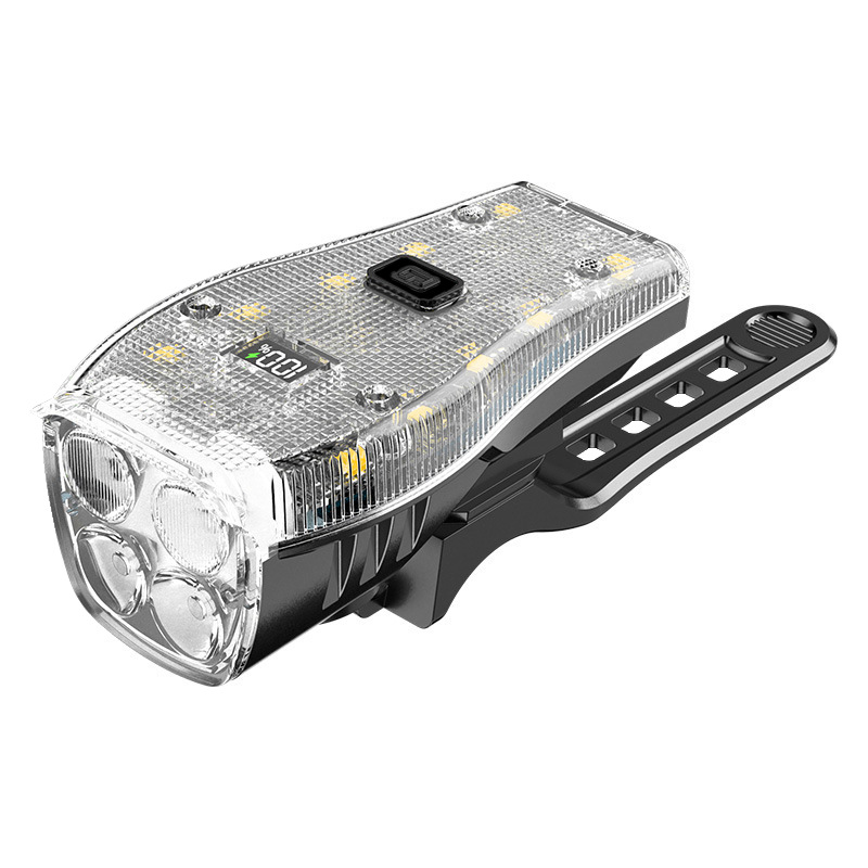 Luz delantera de bicicleta transfronteriza con caja transparente fresca con altavoz de montaje nocturno con pantalla digital Luz de bicicleta multifuncional