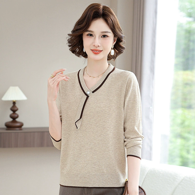 Мама средних лет весенняя трикотажная рубашка иностранного темпераментного свитера среднего и пожилого возраста женская футболка свободная весна и осень биджак