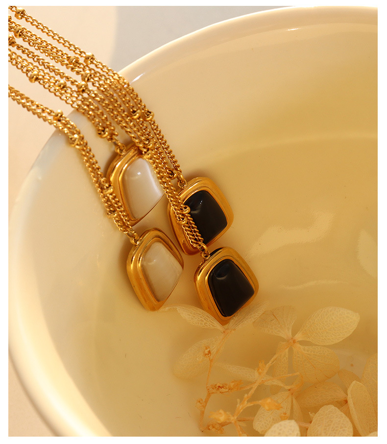 Womenu0027S Fashion Geometric Titanium Steel Earrings Necklace Inlay Opal Jewelry Sets