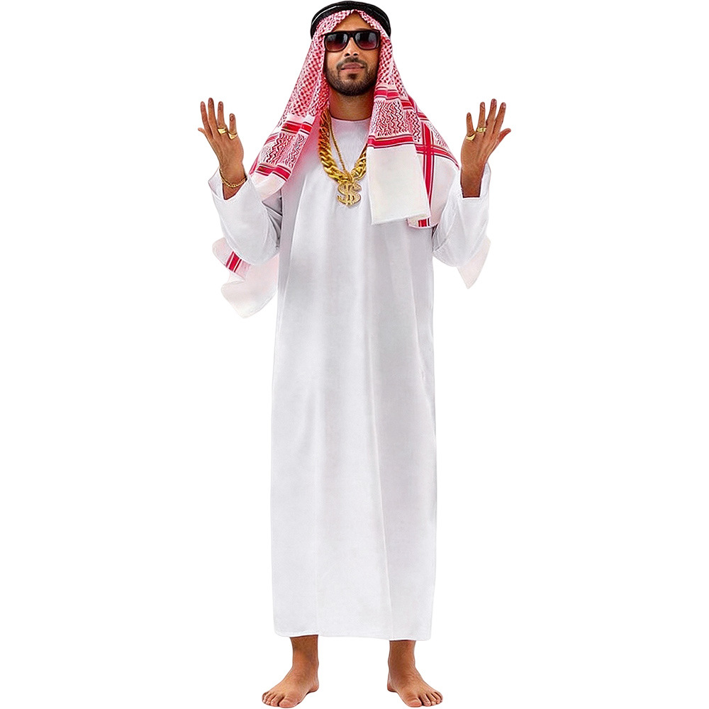 Arab-style Costume Robe, Unisex Dubai UAE Cosplay Performance Outfit, Middle Eastern Wealthy Person Attire_ecoleips.com