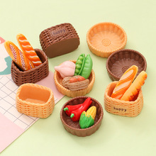 立体仿真竹编面包框编织篮托盘 diy微缩食玩收纳造景树脂饰品摆件