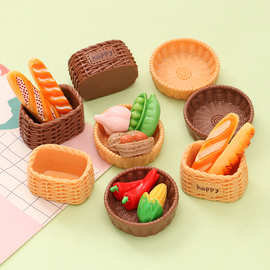 立体仿真竹编面包框编织篮托盘 diy微缩食玩收纳造景树脂饰品摆件
