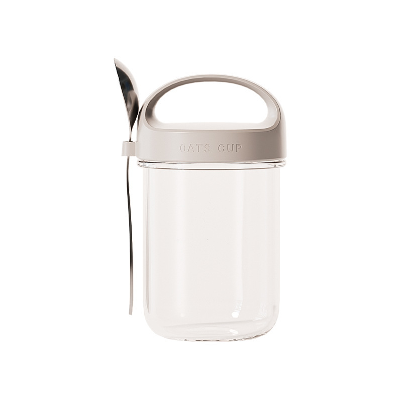 Taza de yogur de vidrio gran boca sellada taza de avena durante la noche taza de batido taza de cereales con cucharas taza de desayuno de cereales