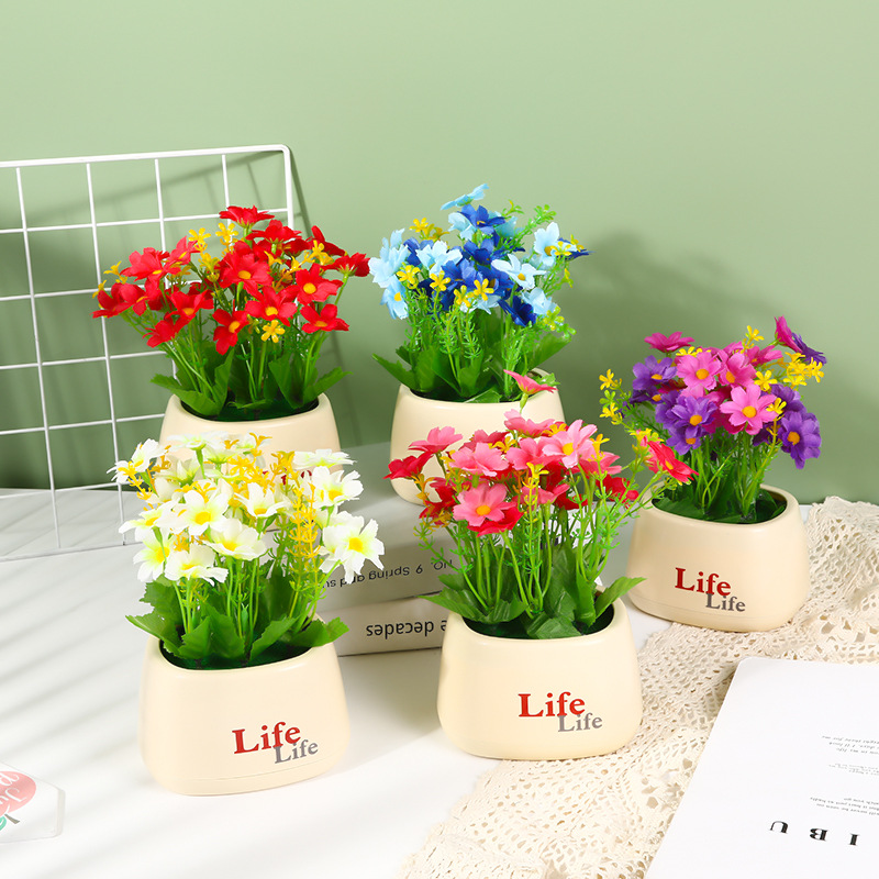 Simulation potted fake flower bonsai new life pot jumping orchid and chrysanthemum interior decoration ornaments mini