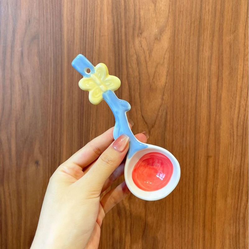 Ins风少女心かわいいセラミックスプーン家庭用赤ちゃんお食事スプーン高颜値デザートスプーンヨーグルトオート麦スプーン|undefined
