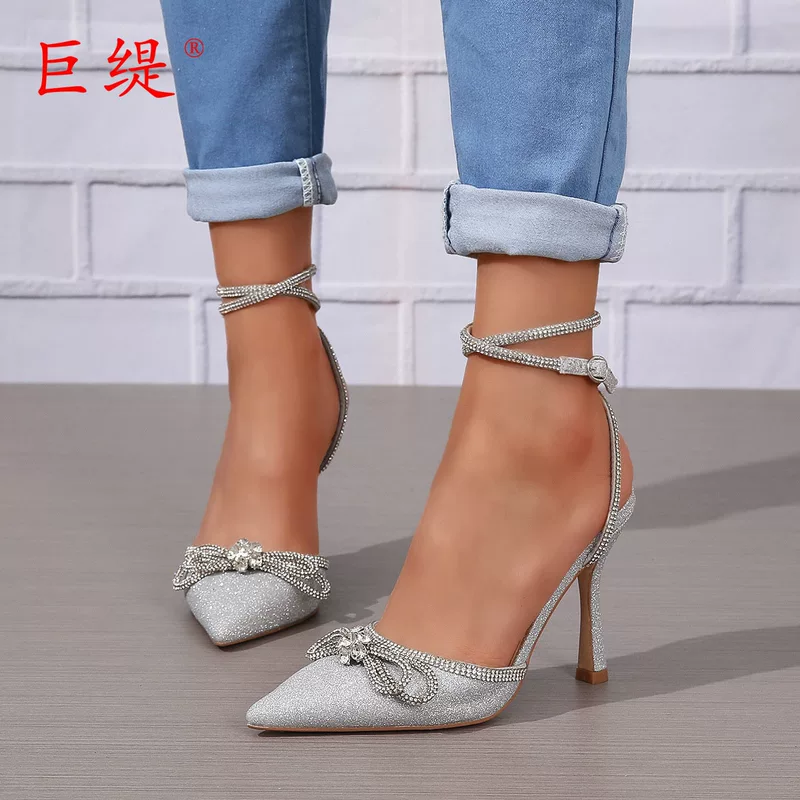 High heels European style, pointed toe ankle-strap, plus sizes 5–11