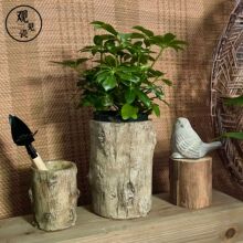 复古做旧仿古创意仿树桩多肉绿植花卉高筒户外水泥花盆陶瓷观见瓷