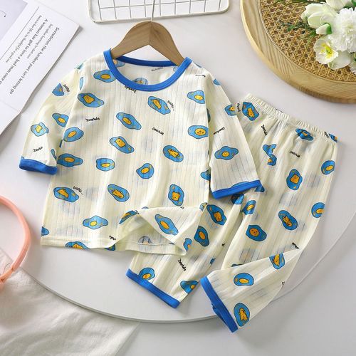 2024 spring new children's pajamas thin baby home clothes boys and girls three-quarter sleeve cartoon air-conditioned clothes suit