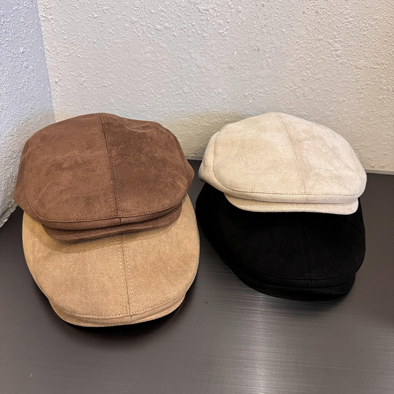 Corea del Sur sólido simple gorra de seda de cauda mujer otoño invierno casual versátil cara pequeña boina marrón hombre