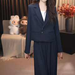 小个子西装套装两件套高级感春秋时尚休闲气质显瘦直筒裤女套装潮